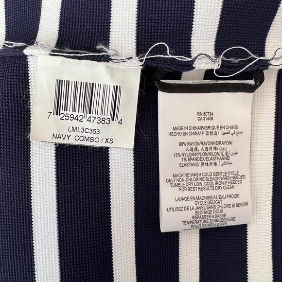 BCBG Bodycon Short Skirt Navy and White Stripe with Bright Orange Bottom Trim - Picture 4 of 5